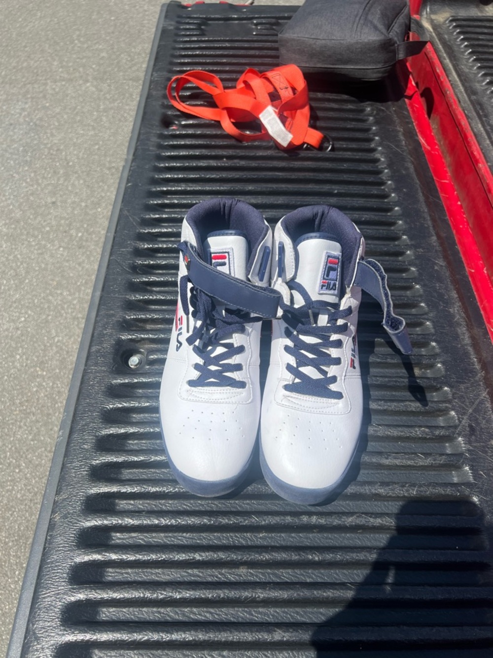 Fila White and Navy High-Top Sneakers with Strap